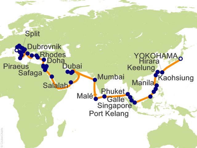 Itinerary Map for Oceania Cruises Voyage ID VIS270411C