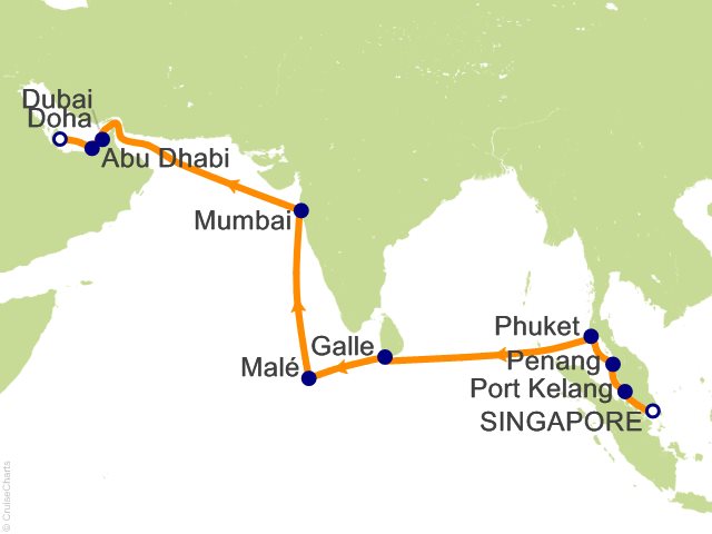 Itinerary Map for Oceania Cruises Voyage ID VIS270425