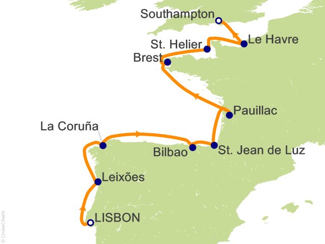 Itinerary Map for Oceania Cruises Voyage ID VIS270624