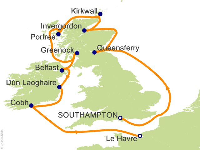 Itinerary Map for Oceania Cruises Voyage ID VIS270705