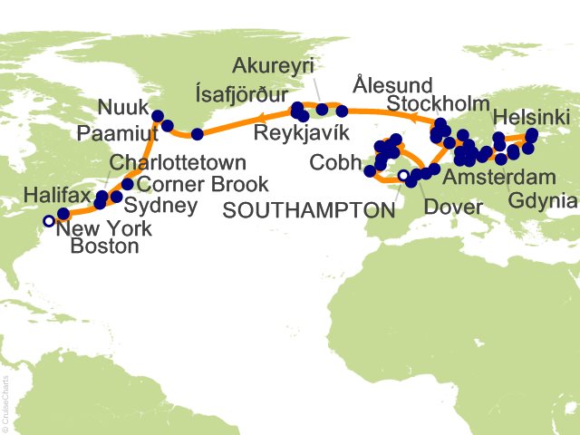Itinerary Map for Oceania Cruises Voyage ID VIS270705D