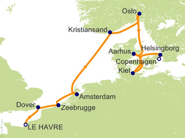 Itinerary Map for Oceania Cruises Voyage ID VIS270716