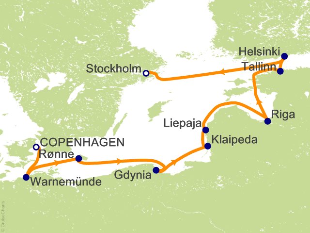 Itinerary Map for Oceania Cruises Voyage ID VIS270727