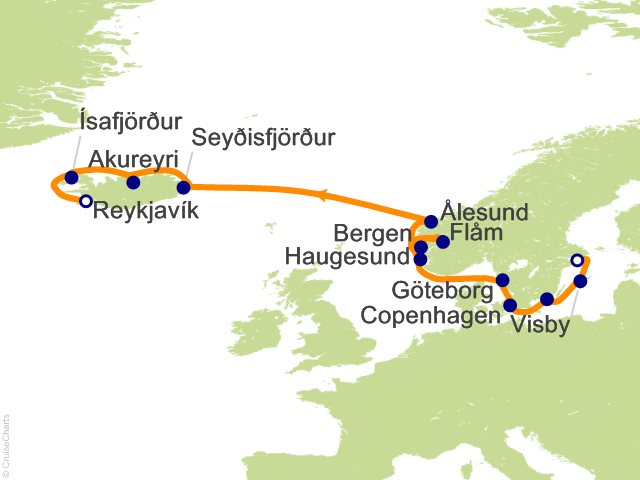Itinerary Map for Oceania Cruises Voyage ID VIS270807