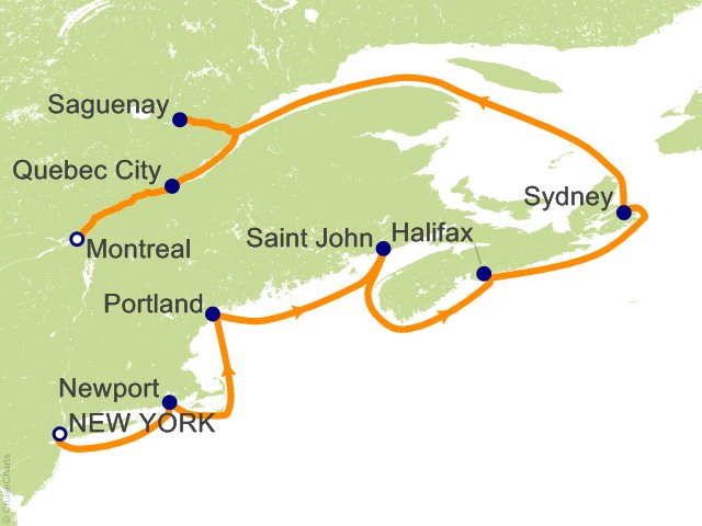Itinerary Map for Oceania Cruises Voyage ID VIS270907