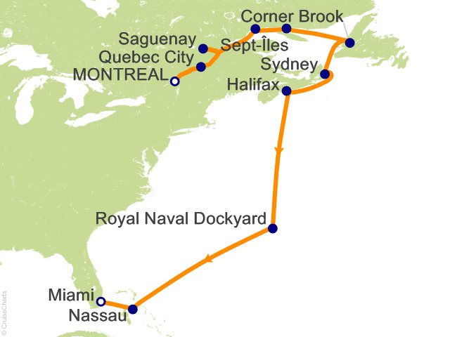 Itinerary Map for Oceania Cruises Voyage ID VIS271010