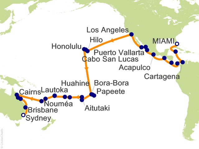 Itinerary Map for Oceania Cruises Voyage ID VIS271024C