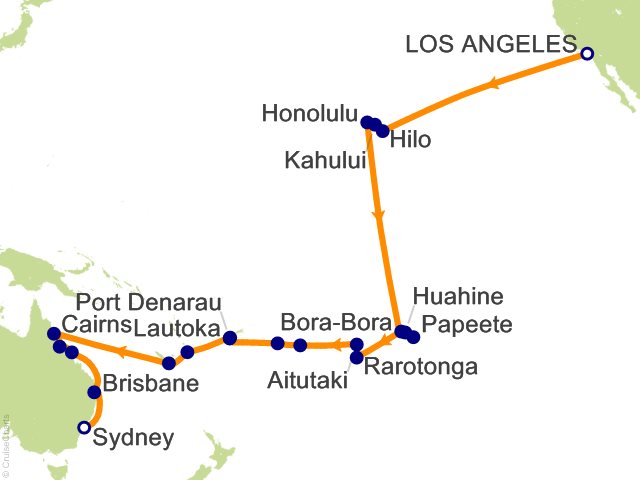 Itinerary Map for Oceania Cruises Voyage ID VIS271111B
