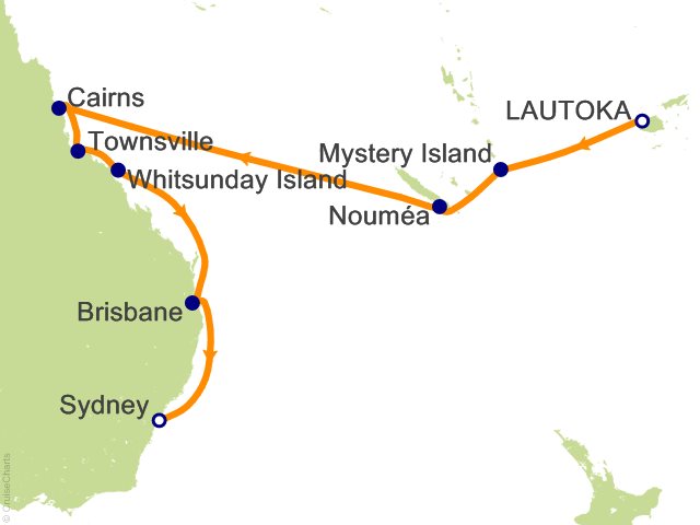 Itinerary Map for Oceania Cruises Voyage ID VIS271209