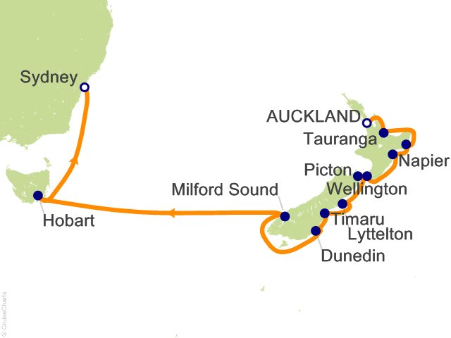 Itinerary Map for Oceania Cruises Voyage ID VIS280104