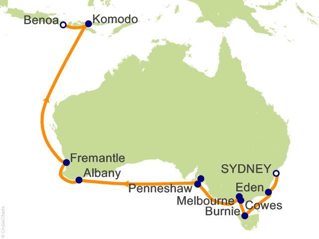 Itinerary Map for Oceania Cruises Voyage ID VIS280118