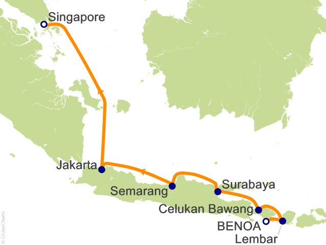 Itinerary Map for Oceania Cruises Voyage ID VIS280205
