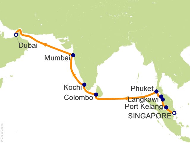 Itinerary Map for Oceania Cruises Voyage ID VIS280214