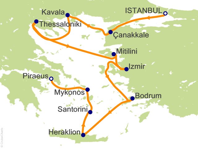 Itinerary Map for Oceania Cruises Voyage ID VIS280321