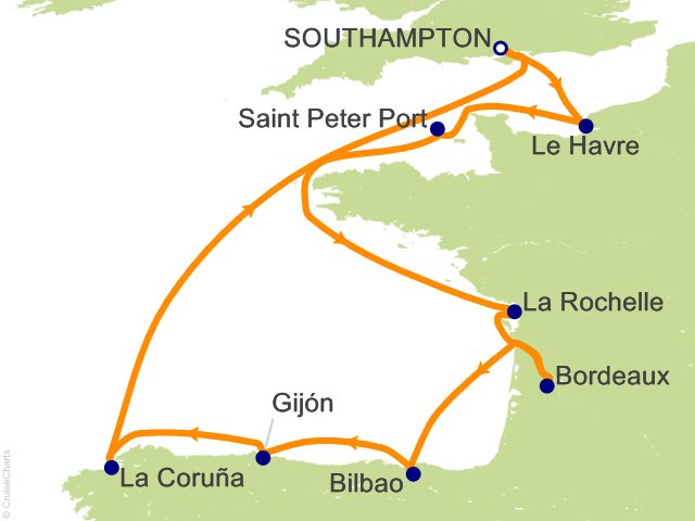 Itinerary Map for Oceania Cruises Voyage ID VIS280519