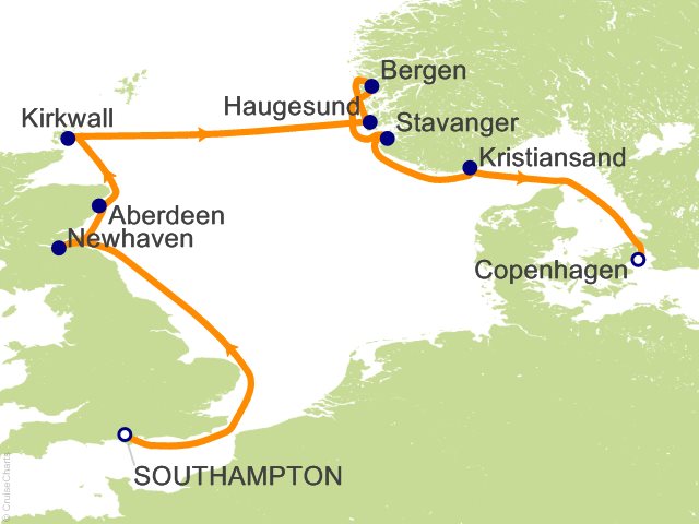 Itinerary Map for Oceania Cruises Voyage ID VIS280612