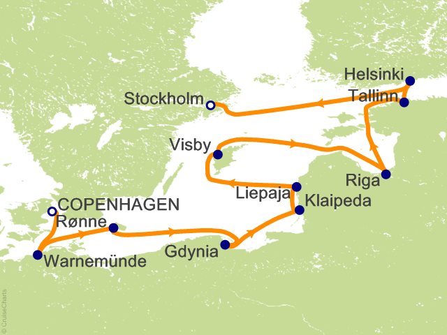 Itinerary Map for Oceania Cruises Voyage ID VIS280622