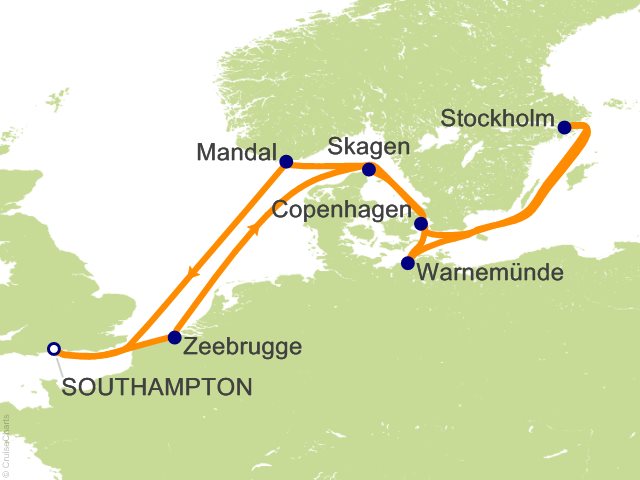 Itinerary Map for Oceania Cruises Voyage ID VIS280719