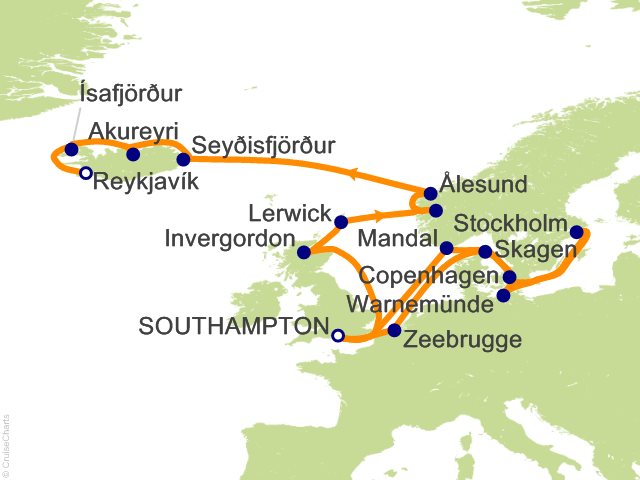 Itinerary Map for Oceania Cruises Voyage ID VIS280719A