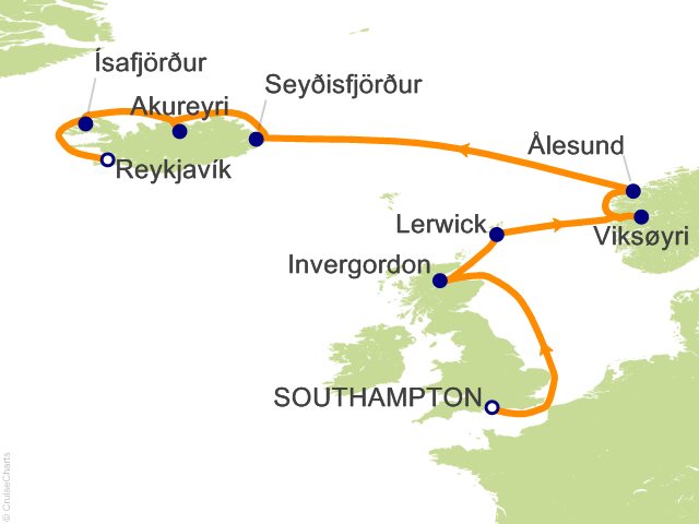 Itinerary Map for Oceania Cruises Voyage ID VIS280731