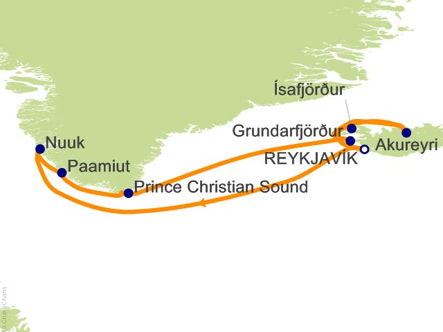 Itinerary Map for Oceania Cruises Voyage ID VIS280810