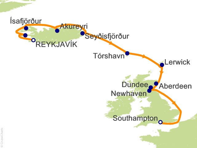Itinerary Map for Oceania Cruises Voyage ID VIS280821