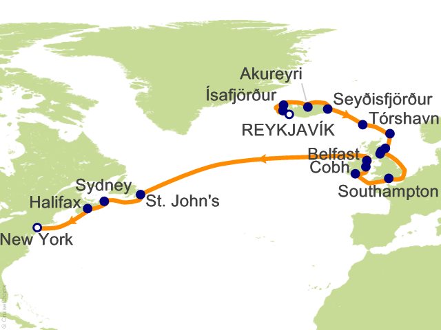 Itinerary Map for Oceania Cruises Voyage ID VIS280821A
