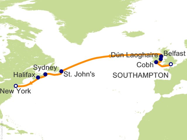 Itinerary Map for Oceania Cruises Voyage ID VIS280902