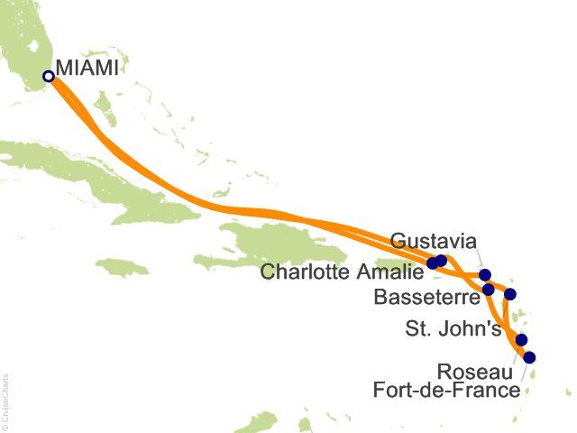 Itinerary Map for Oceania Cruises Voyage ID VIS281113