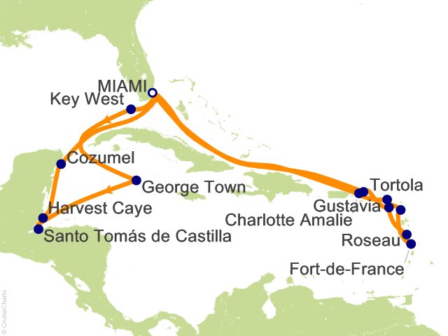 Itinerary Map for Oceania Cruises Voyage ID VIS281113A