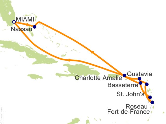 Itinerary Map for Oceania Cruises Voyage ID VIS281216