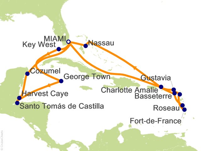 Itinerary Map for Oceania Cruises Voyage ID VIS281216A