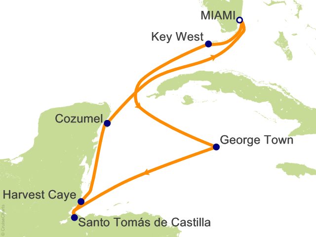 Itinerary Map for Oceania Cruises Voyage ID VIS281228