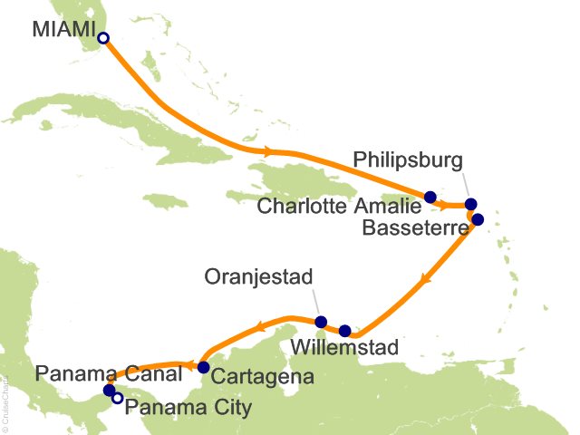 Itinerary Map for Oceania Cruises Voyage ID VIS290107