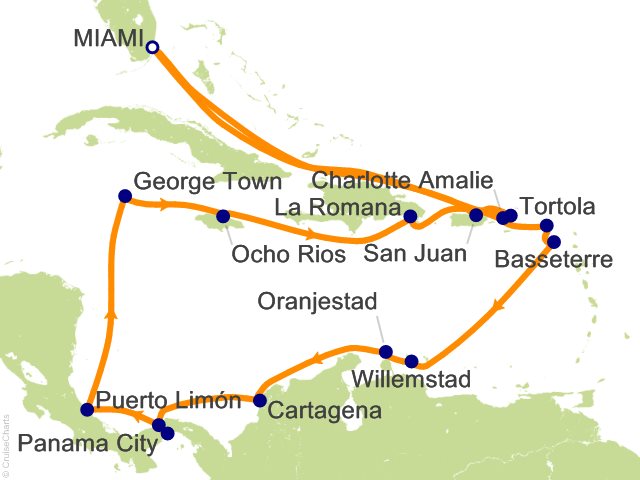 Itinerary Map for Oceania Cruises Voyage ID VIS290107A