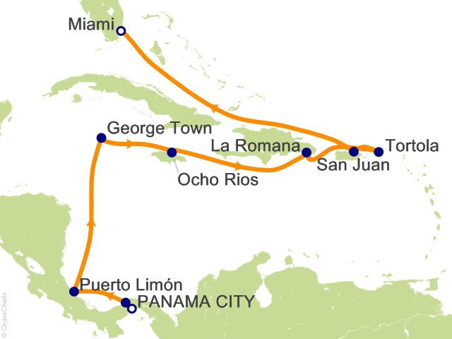 Itinerary Map for Oceania Cruises Voyage ID VIS290119