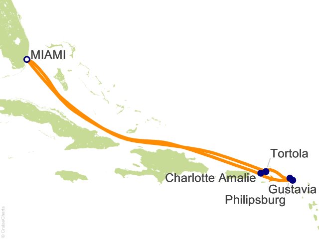 Itinerary Map for Oceania Cruises Voyage ID VIS290207