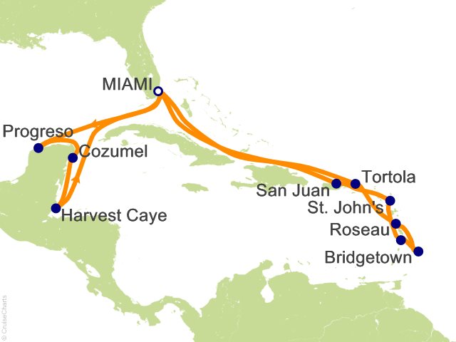Itinerary Map for Oceania Cruises Voyage ID VIS290302A