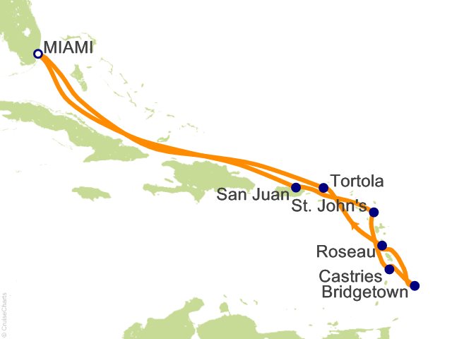 Itinerary Map for Oceania Cruises Voyage ID VIS290320