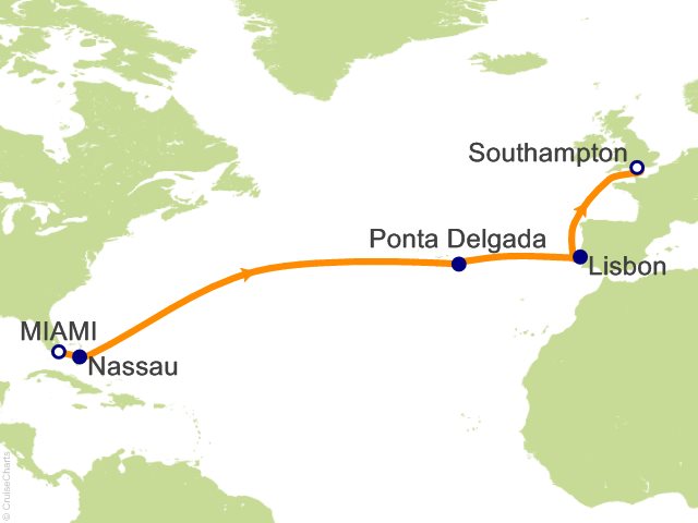 Itinerary Map for Oceania Cruises Voyage ID VIS290331
