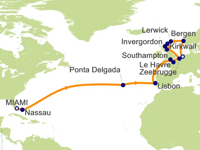 Itinerary Map for Oceania Cruises Voyage ID VIS290331A