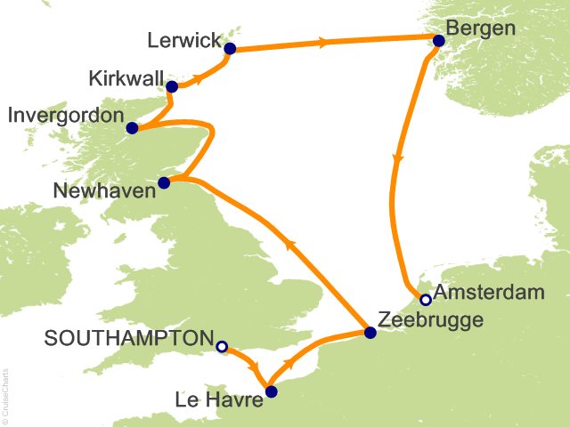 Itinerary Map for Oceania Cruises Voyage ID VIS290414