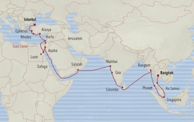 Luxury World Cruise SHIP BIDS - Oceania Nautica March 27 May 4 2024 CRUISE SHIP Laem Chabang, Thailand to Istanbul, Turkey
