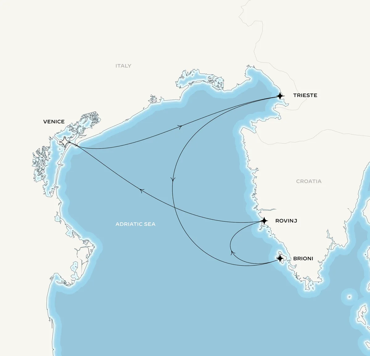 Orient Express Corinthian route map from Venice (Fusina), Italy to Venice (Fusina), Italy, August 26-30, 2026, voyage CO260826VCEVCE