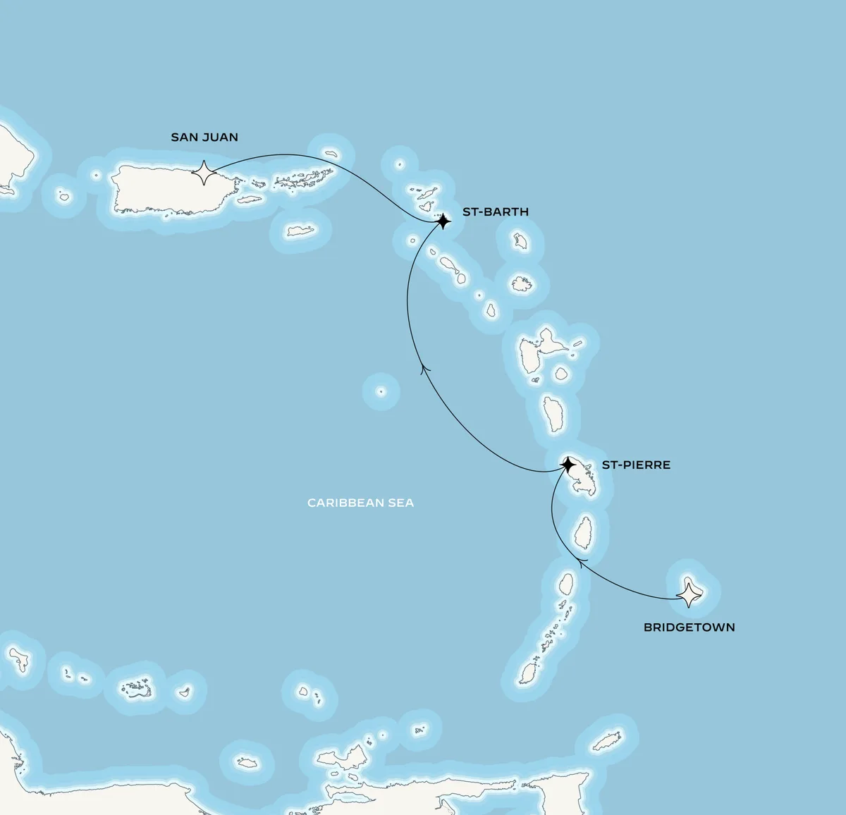 Orient Express Corinthian route map from Bridgetown, Barbados to San Juan, Puerto Rico, October 26-29, 2026, voyage CO261026BGISJU