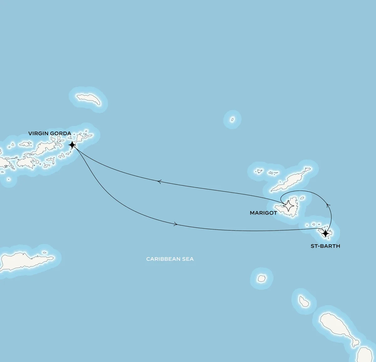 Orient Express Corinthian route map from Marigot, Saint-Martin to Marigot, Saint-Martin, November 10-14, 2026, voyage CO261110MARMAR