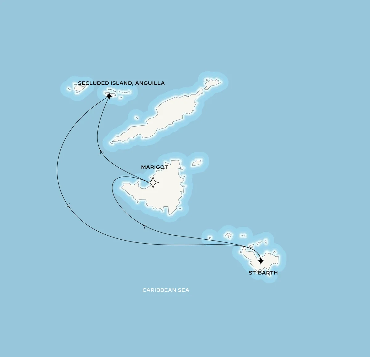 Orient Express Corinthian route map from Marigot, Saint-Martin to Marigot, Saint-Martin, November 14-17, 2026, voyage CO261114MARBGI