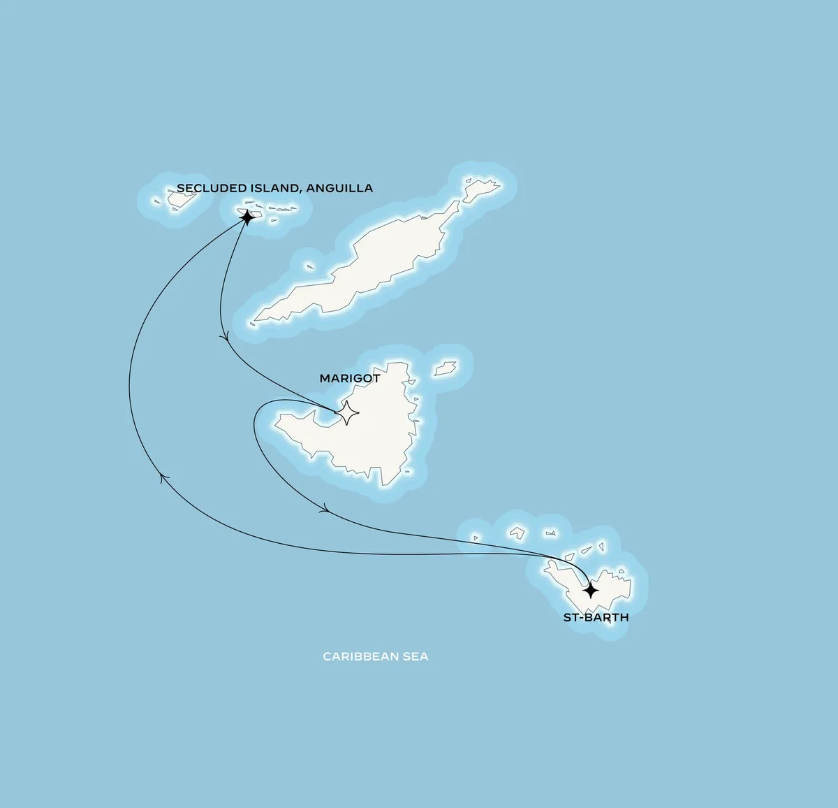 Orient Express Corinthian route map from Marigot, Saint-Martin to Marigot, Saint-Martin, November 25-28, 2026, voyage CO261125MARMAR