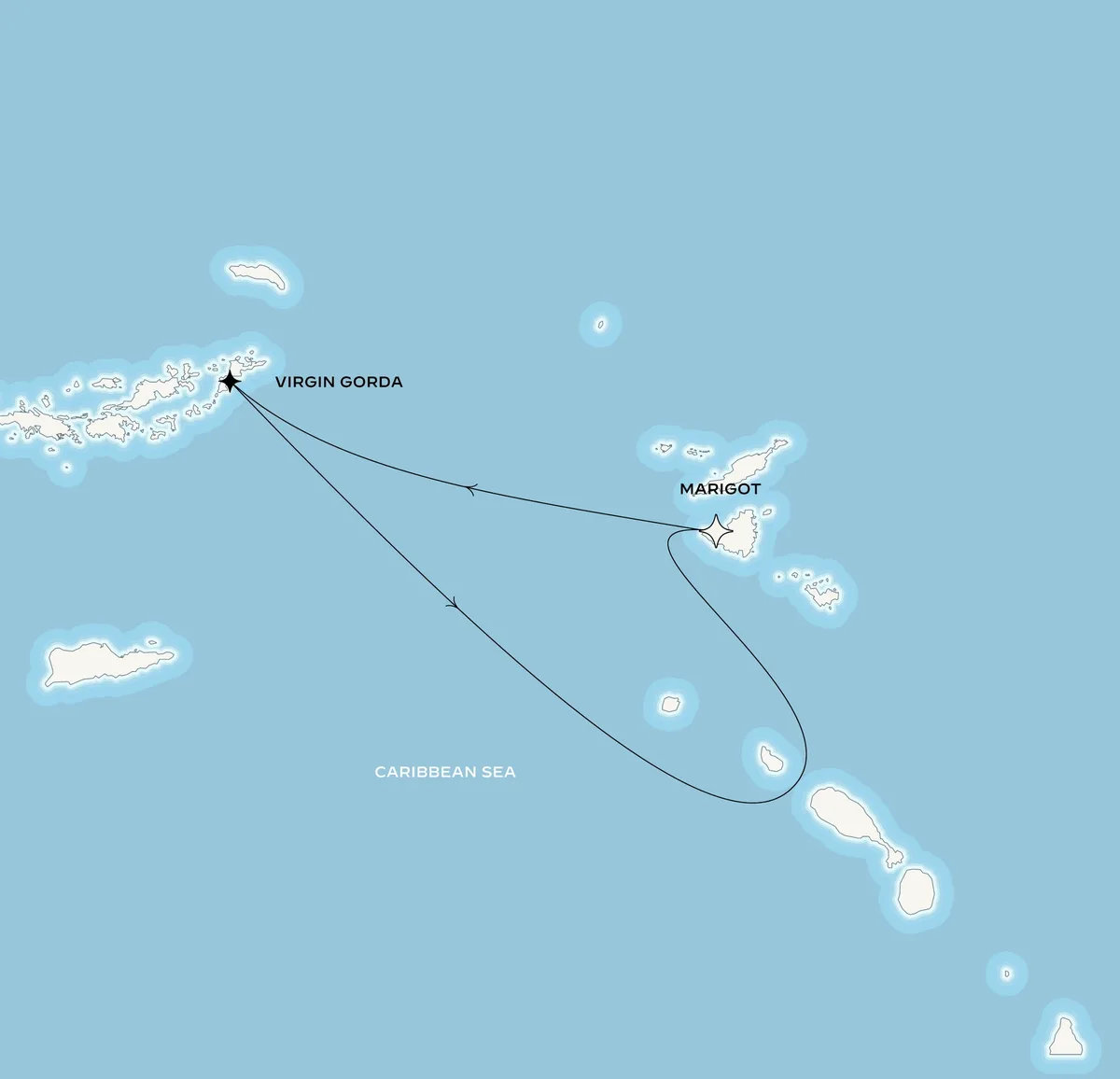 Orient Express Corinthian route map from Marigot, Saint-Martin to Marigot, Saint-Martin, February 7-10, 2027, voyage CO270207MARMAR
