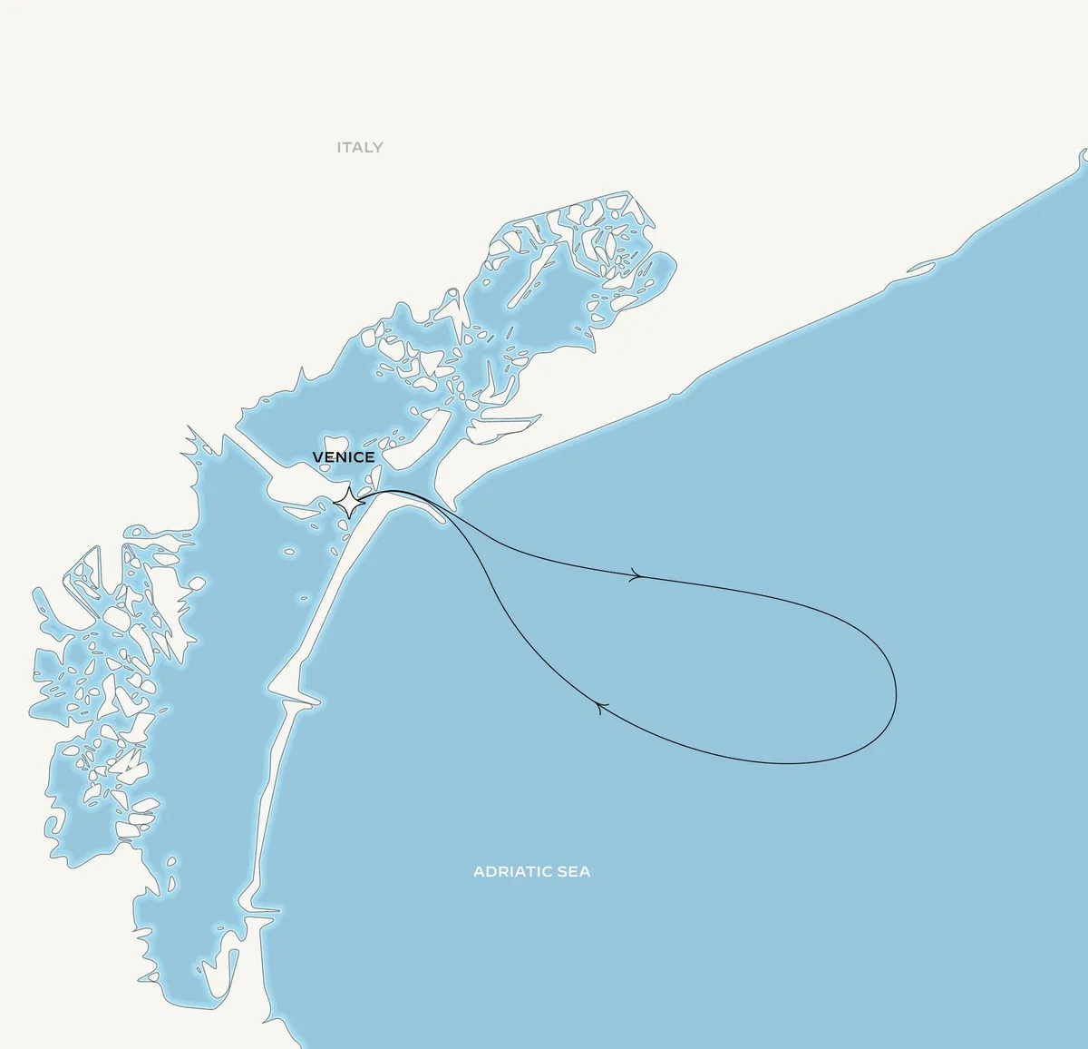 Orient Express Corinthian route map from Venice (Fusina), Italy to Venice (Fusina), Italy, August 29-September 1, 2027, voyage CO270829VCEVCE